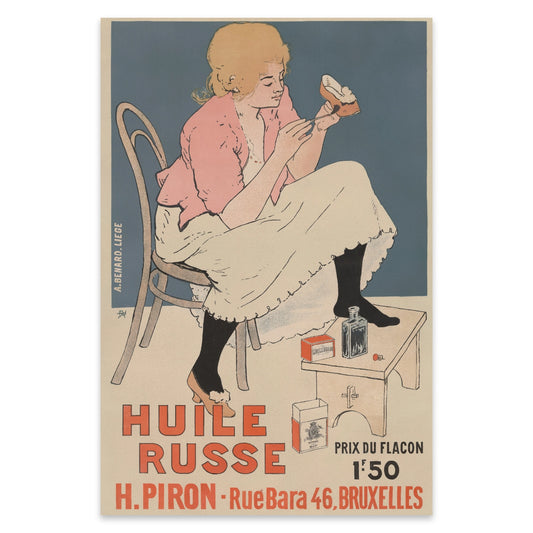 Vintage Kunstdruck Armand Rassenfosse Huile Russe mit roter Typografie.