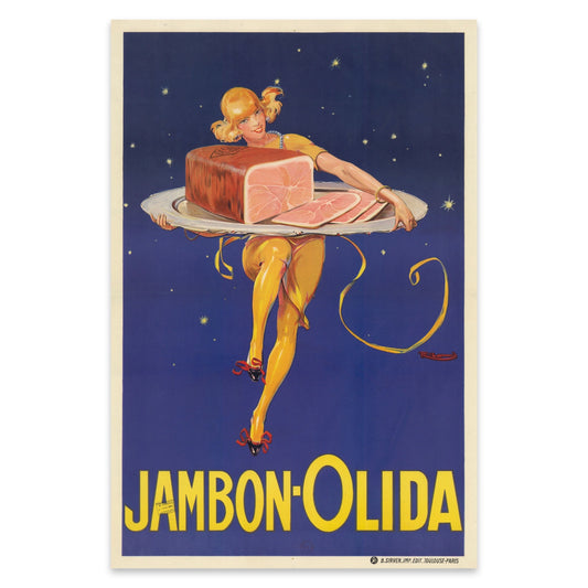 Stilisiertes Werbeplakat von Renato Berti für Olida Delikatessen.