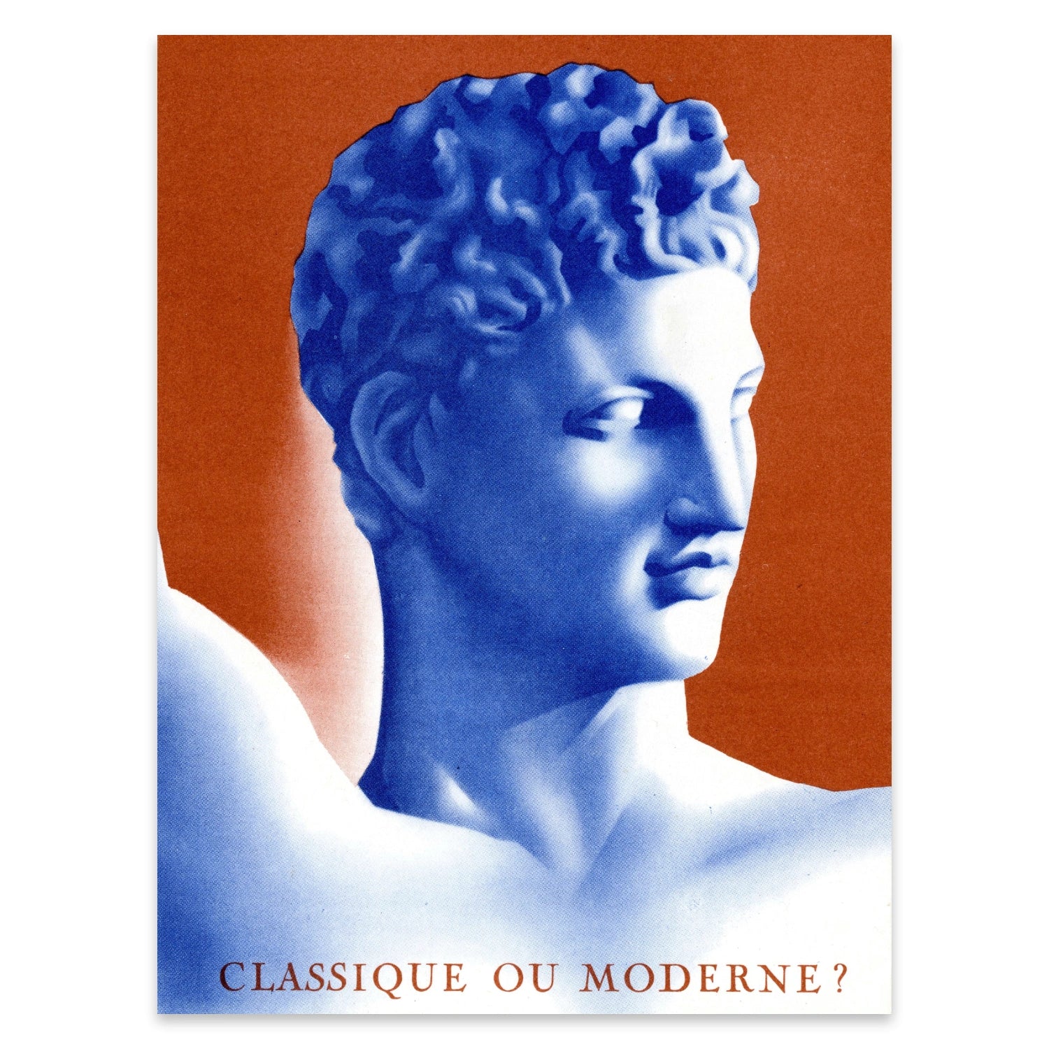 Modernes Wandbild mit historischem Motiv einer römischen oder griechischen Statue in Blau.