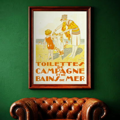 Detailansicht der Art-Deco Typografie auf einem historischen Badeurlaub-Plakat.