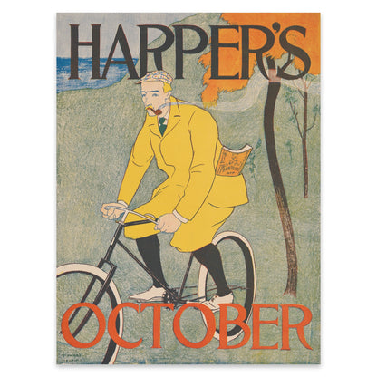 Klassisches Harper's Magazin Cover Poster von 1894 mit Fahrradfahrer vor Herbstlandschaft.