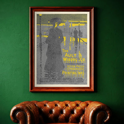 Detaillierte Punkt-Textur und markante gelbe Typografie auf einem historischen Kunstplakat.