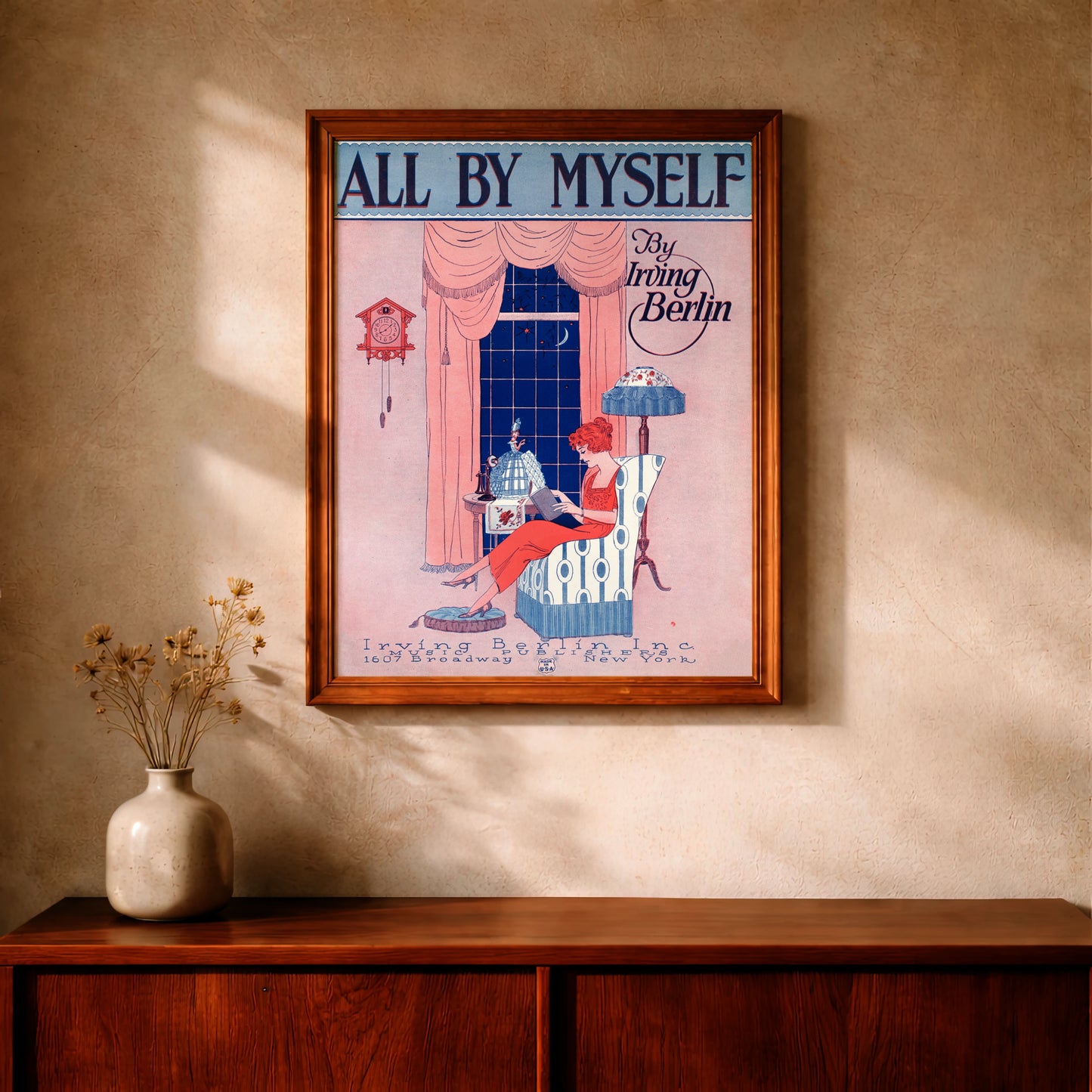 Artistic Sheet Music Cover von Irving Berlin All By Myself im Vintage Stil.