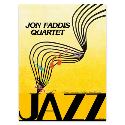 Jazz Wandbild mit moderner Typografie und künstlerischer Notendarstellung.