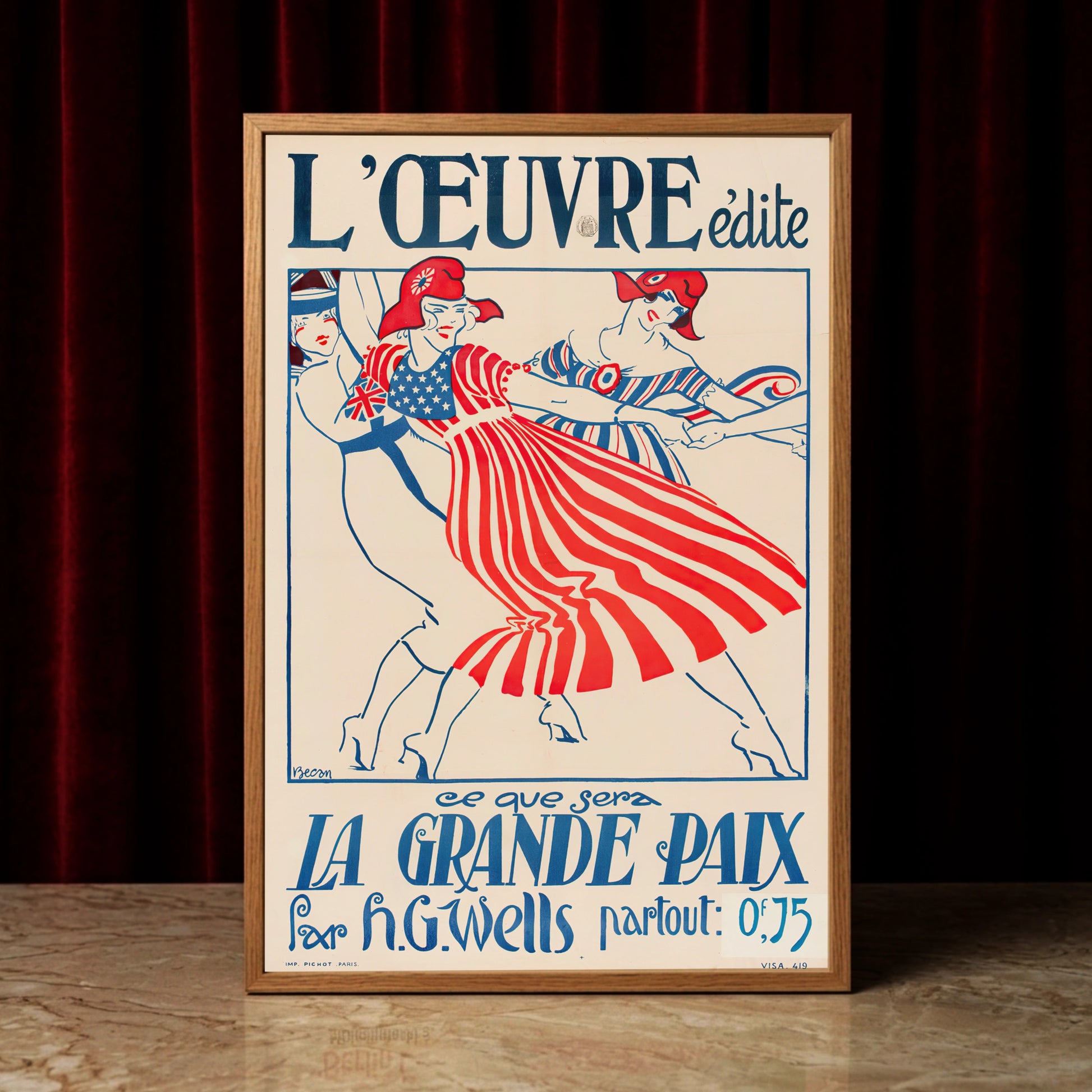 Französische Grafik von 1917 zeigt Frauenfiguren als Symbole für Frankreich, USA und Großbritannien.