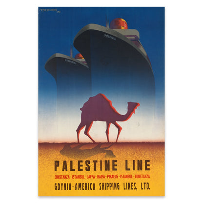 Art Deco inspiriertes Versandplakat in Blau- und Gelbtönen von 1935.