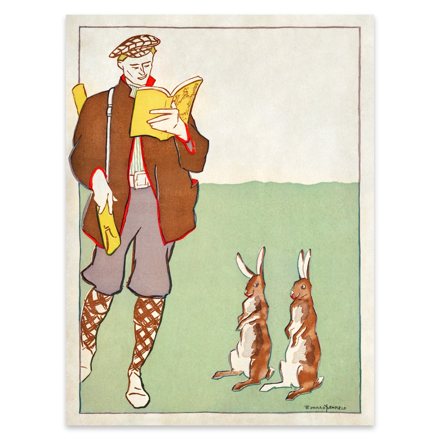 Historische amerikanische Illustration von Edward Penfield: Ein Moment der Ruhe und Literatur in der Natur.