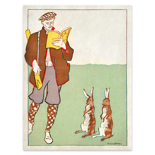 Historische amerikanische Illustration von Edward Penfield: Ein Moment der Ruhe und Literatur in der Natur.