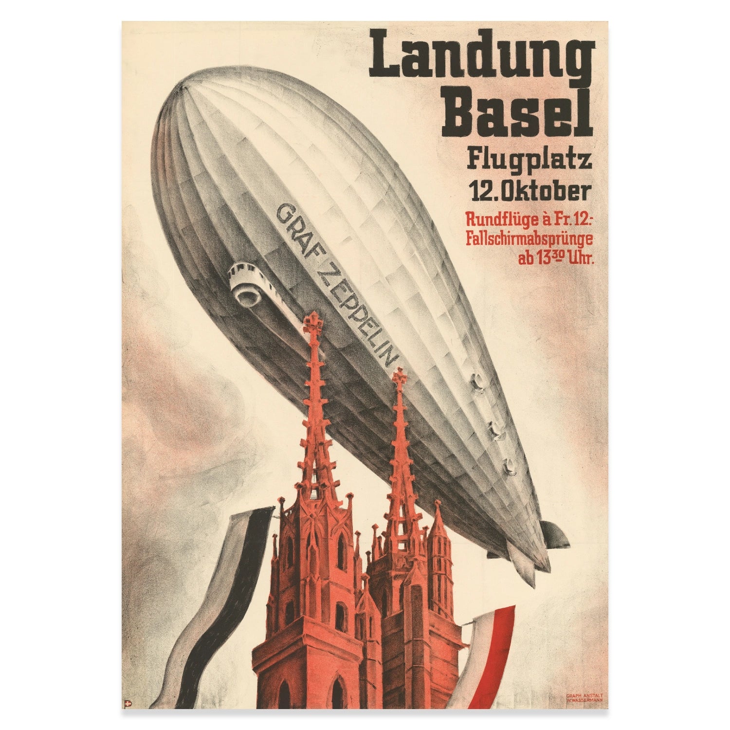 Retro Grafik-Design der 30er Jahre mit dem Graf Zeppelin und historischer Typografie.