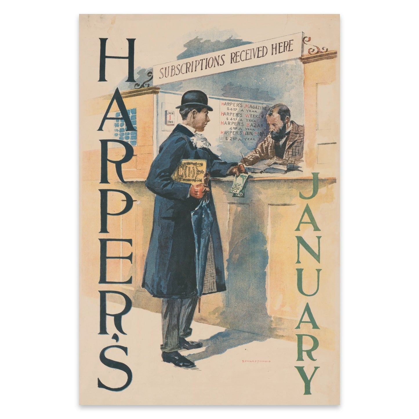 Grafikdesign der 1890er Jahre im Stil des Art Nouveau bzw. frühen Plakatstils von Penfield.