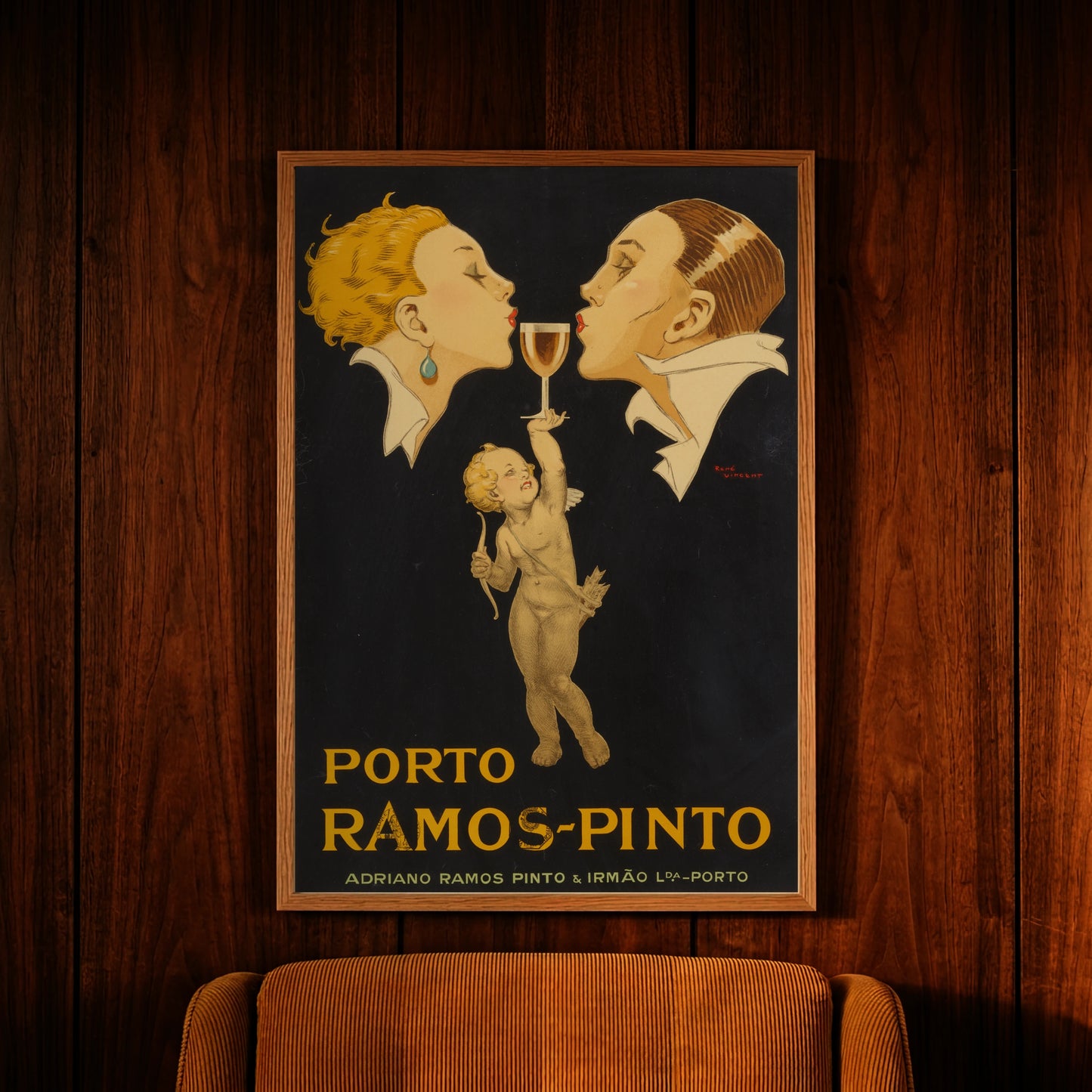 Grafisches Design des Porto Ramos-Pinto Schriftzugs im Art Deco Stil.