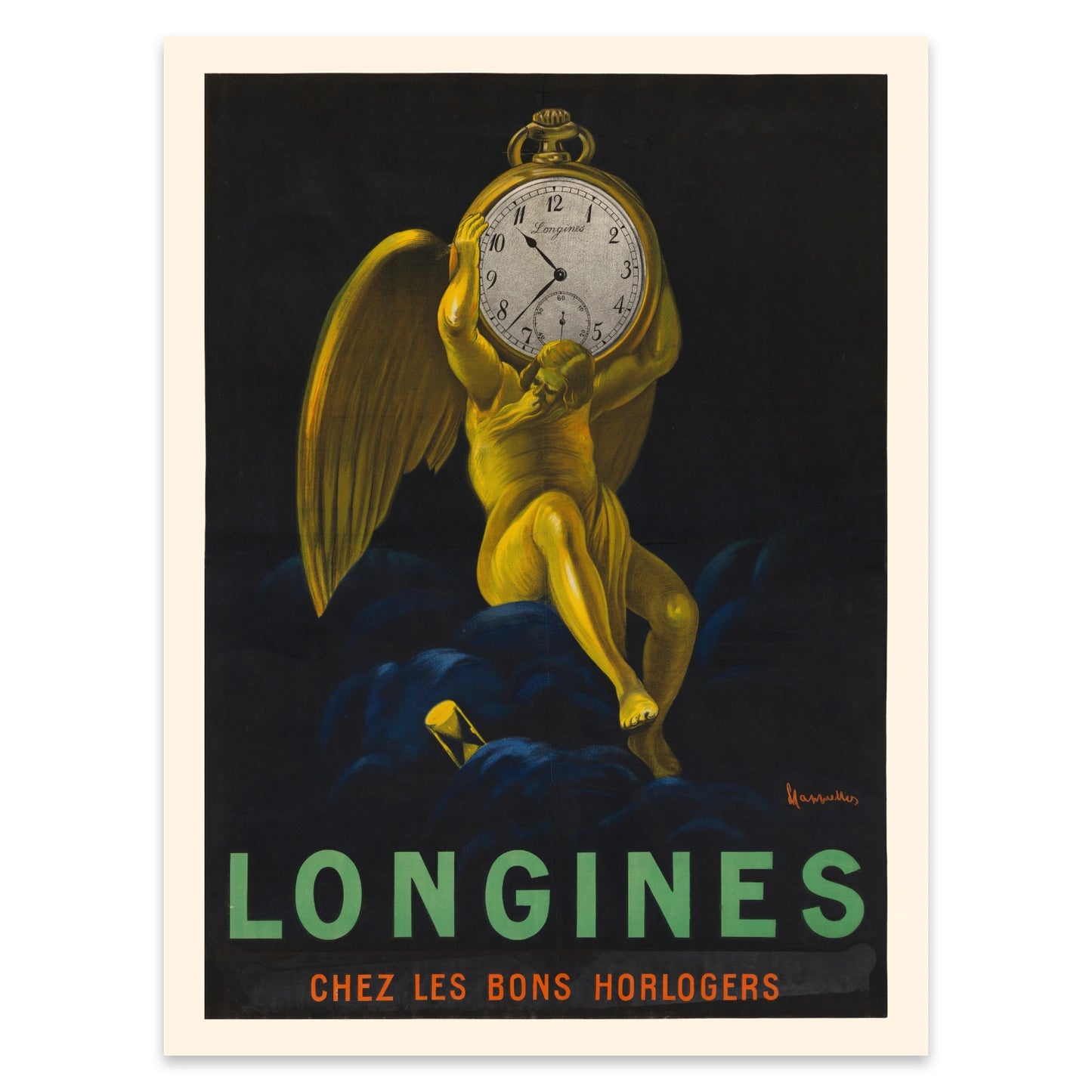 Klassische Uhrenwerbung aus der Belle Époque als dekorativer Wandschmuck.