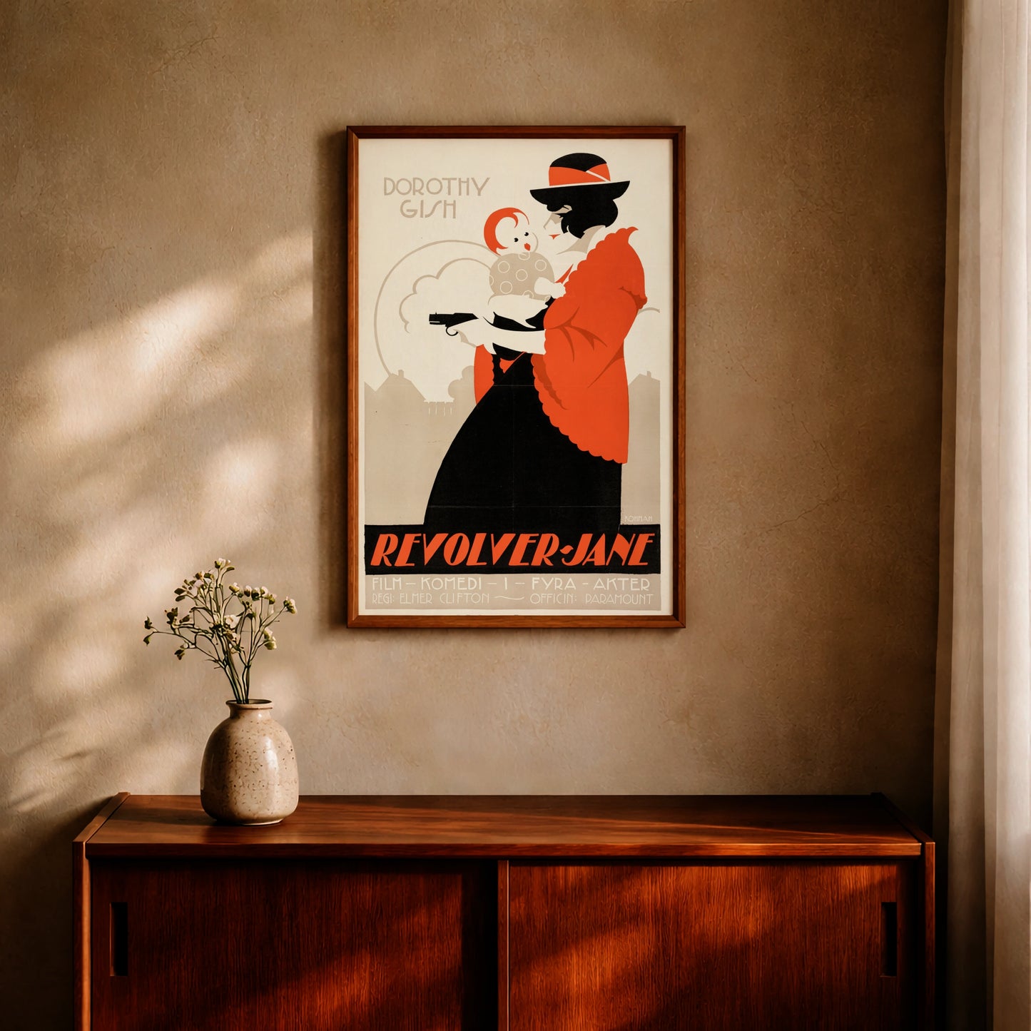 Illustration von Eric Rohman für den Film Revolver Jane in Rot und Schwarz.