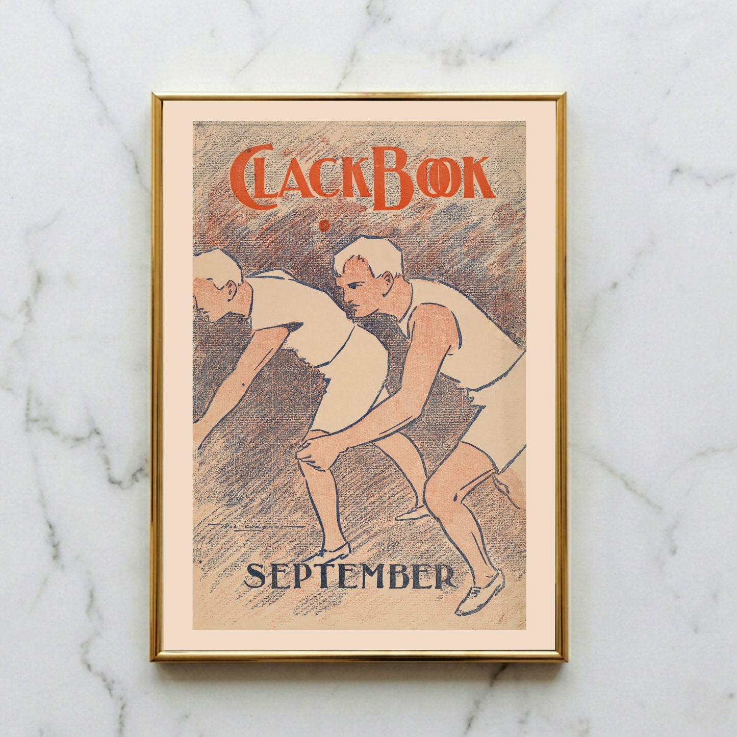 Vintage Illustration von Robert Leicester Wagner zeigt zwei Männer beim Start eines Wettlaufs.