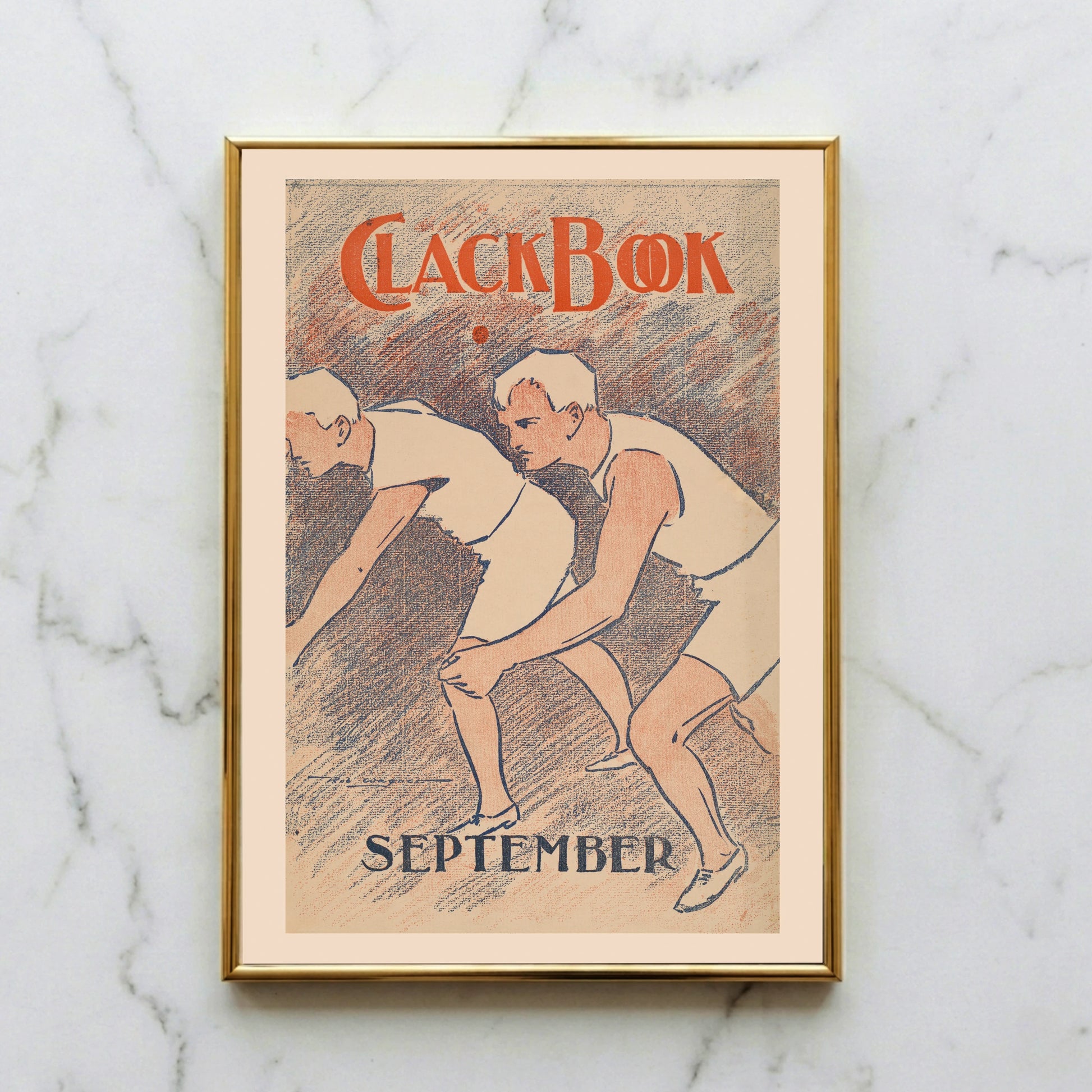 Vintage Illustration von Robert Leicester Wagner zeigt zwei Männer beim Start eines Wettlaufs.