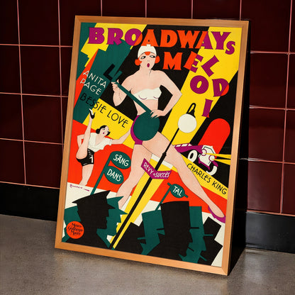 Grafisches Eric Rohman Kunstplakat Broadway Melody Musical mit Broadway Symbolen.
