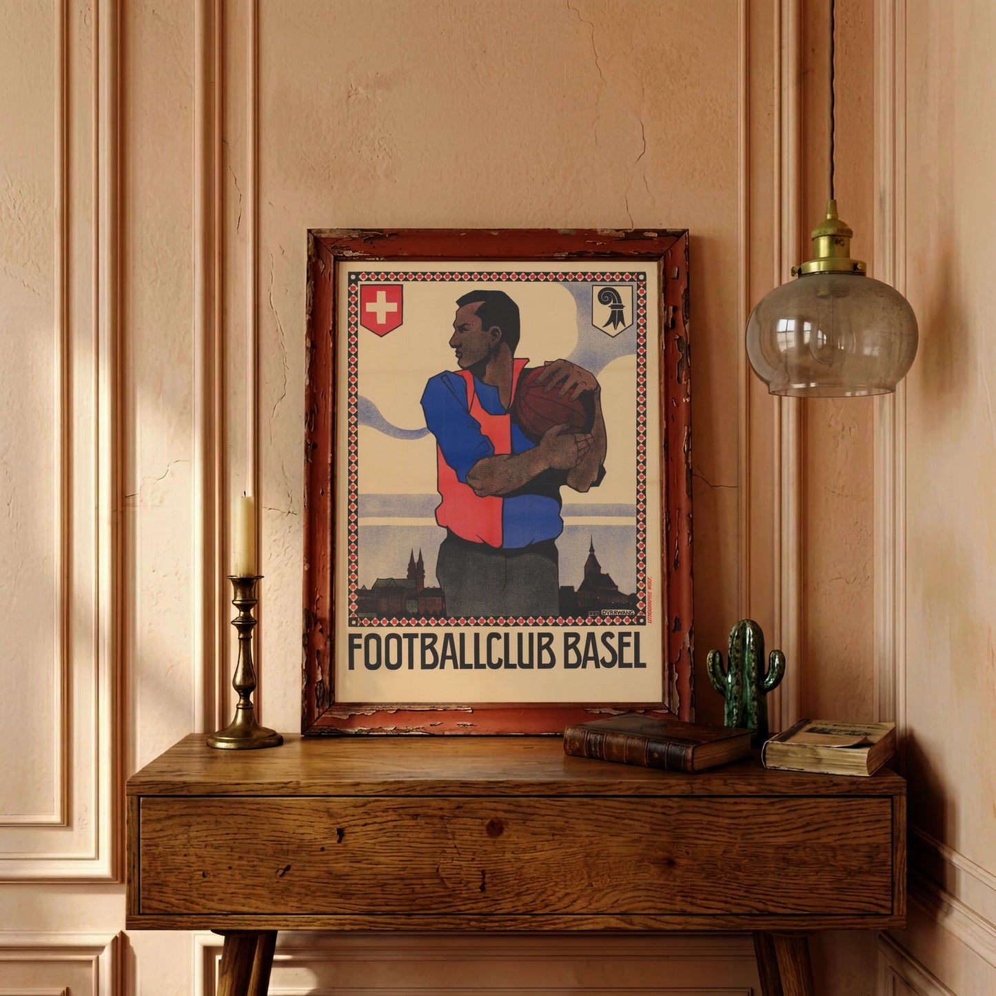 Frühe Schweizer Plakatkunst für den FC Basel 1893 im monumentalen Stil.