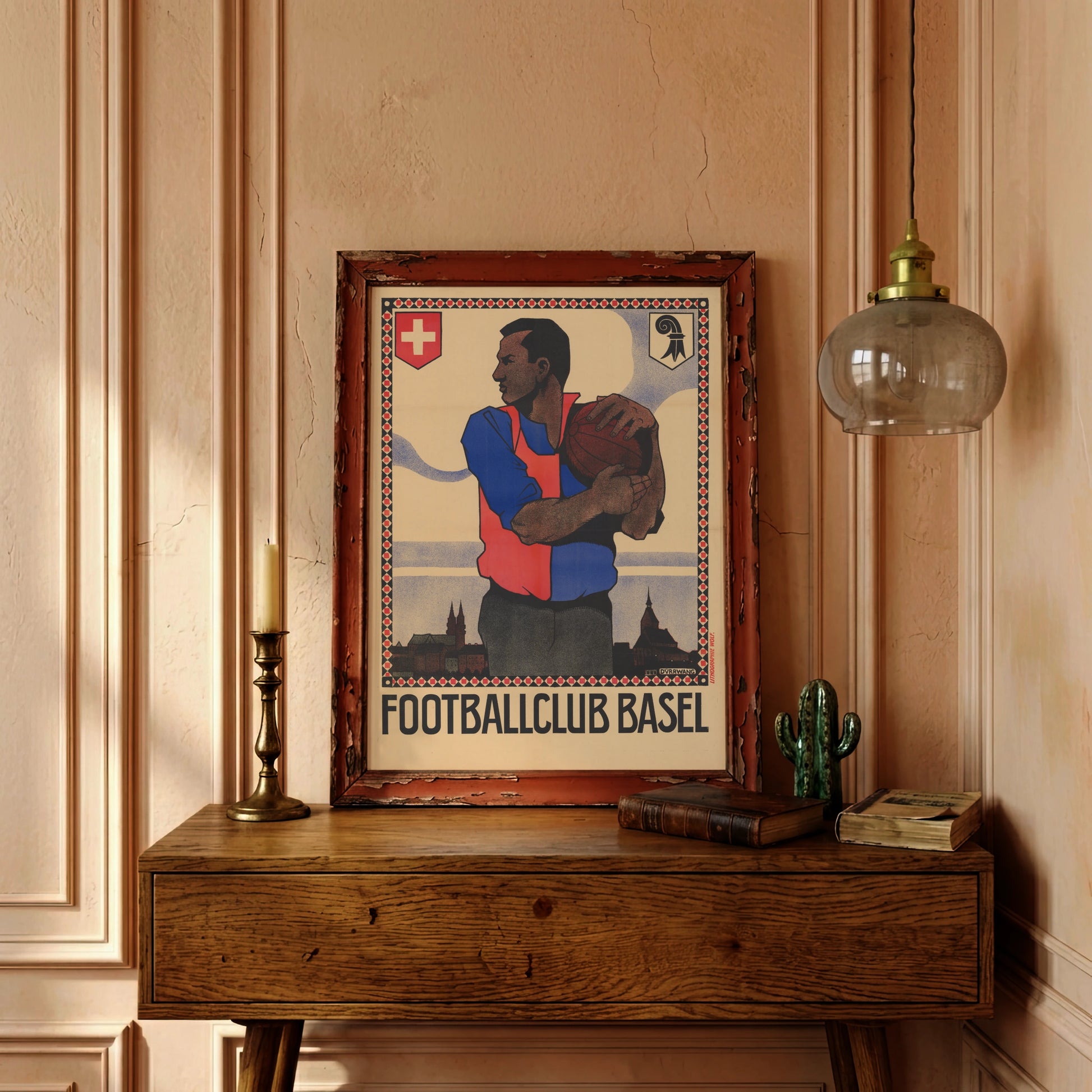 Frühe Schweizer Plakatkunst für den FC Basel 1893 im monumentalen Stil.