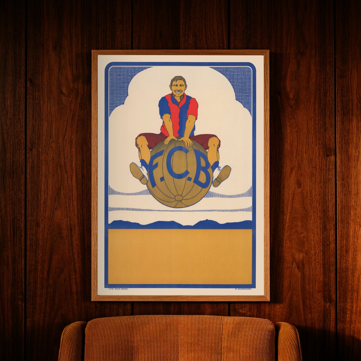 Illustration eines Fußballers auf einem großen Ball mit der Aufschrift FCB.