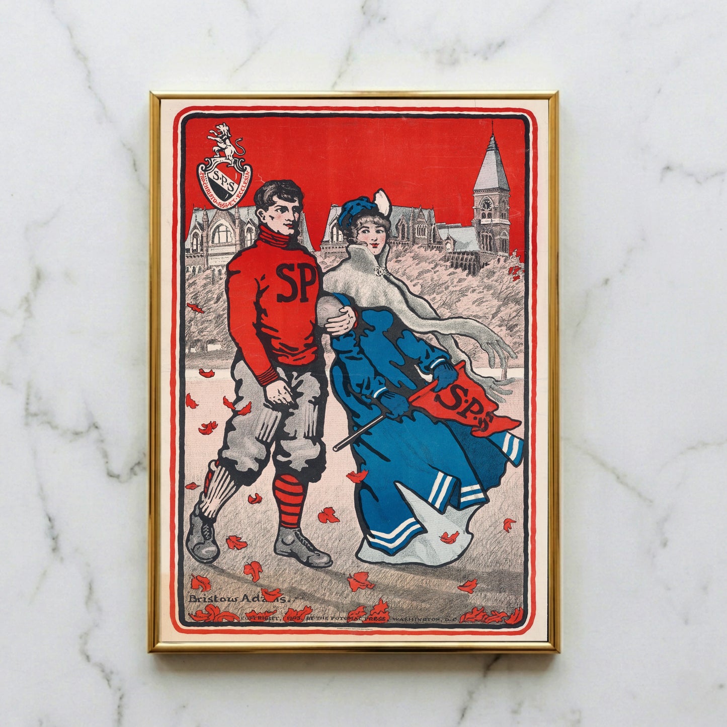 Vintage Poster der Saint Paul’s School von 1903 mit einem Studentenpaar.