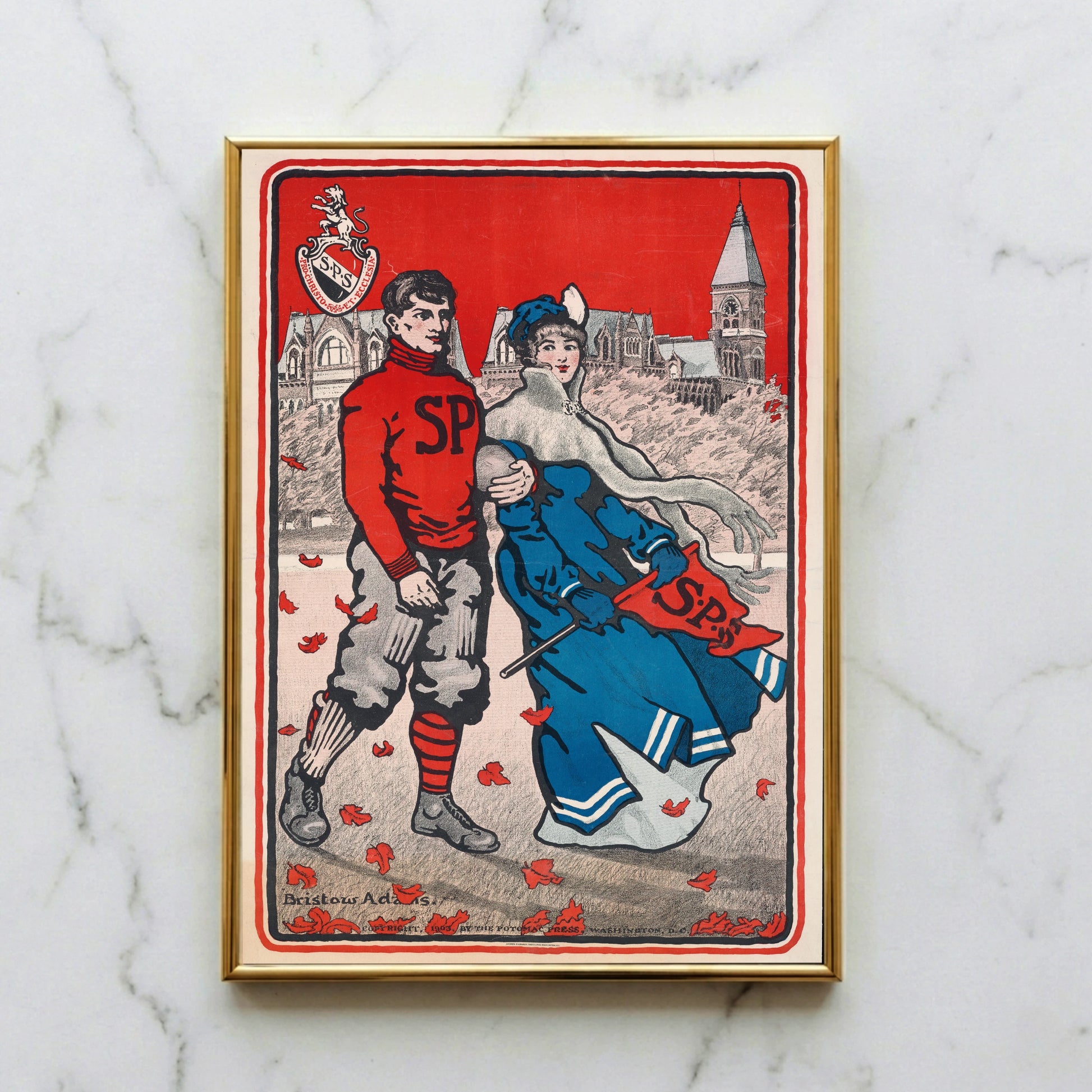 Vintage Poster der Saint Paul’s School von 1903 mit einem Studentenpaar.