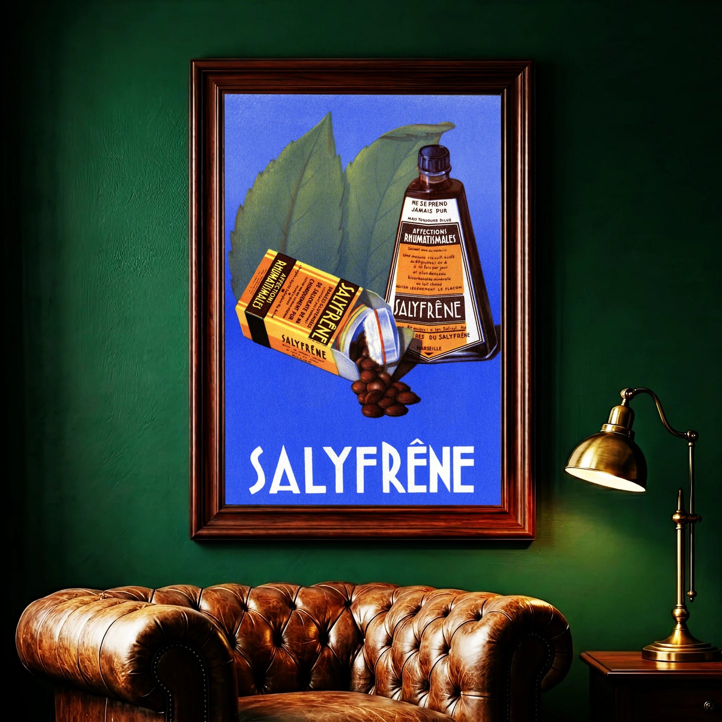 Grafische Darstellung von Laboratoires du Salyfrêne Marseille mit grünen Blättern.