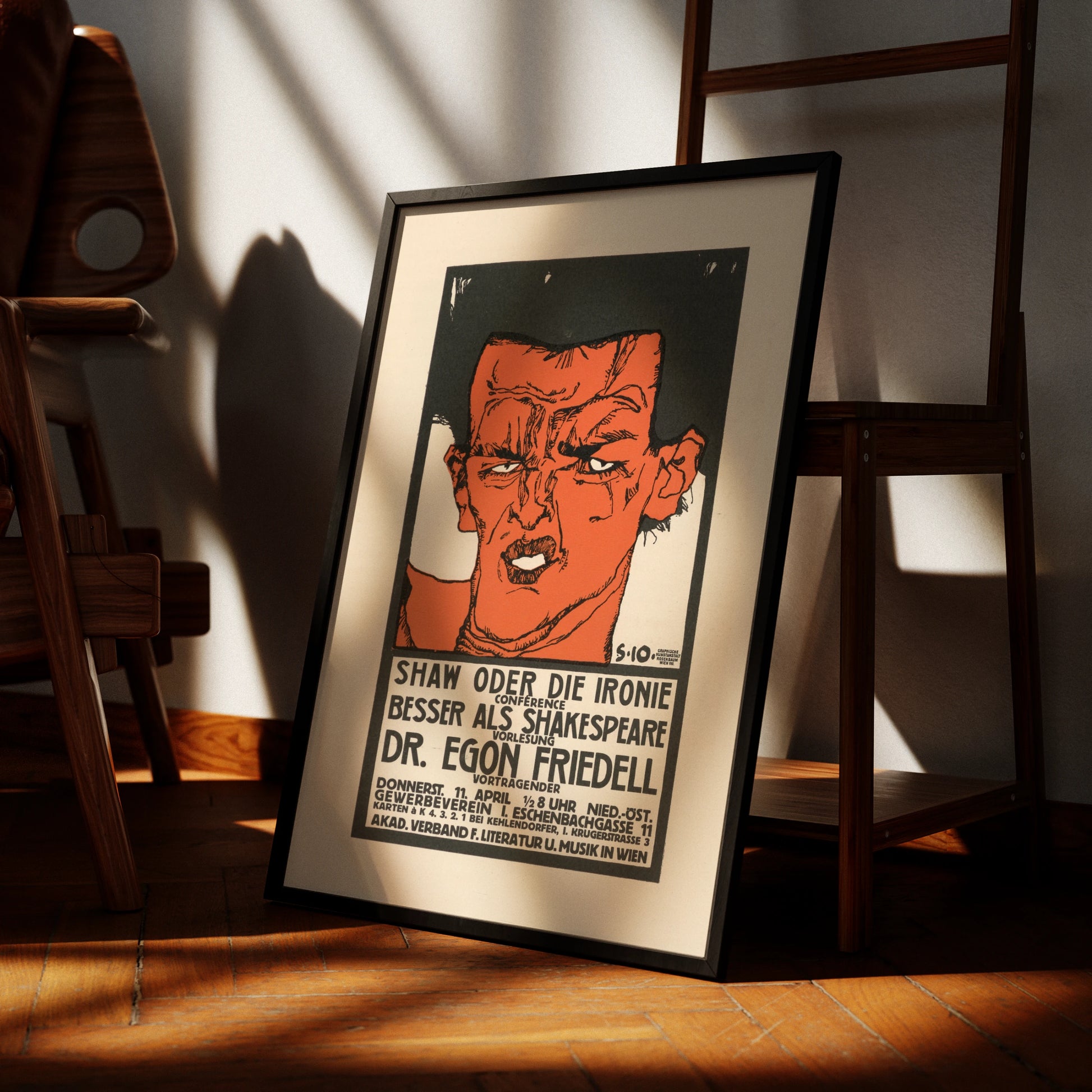 Expressionistisches Plakat von 1910 für eine Vorlesung über Bernard Shaw.