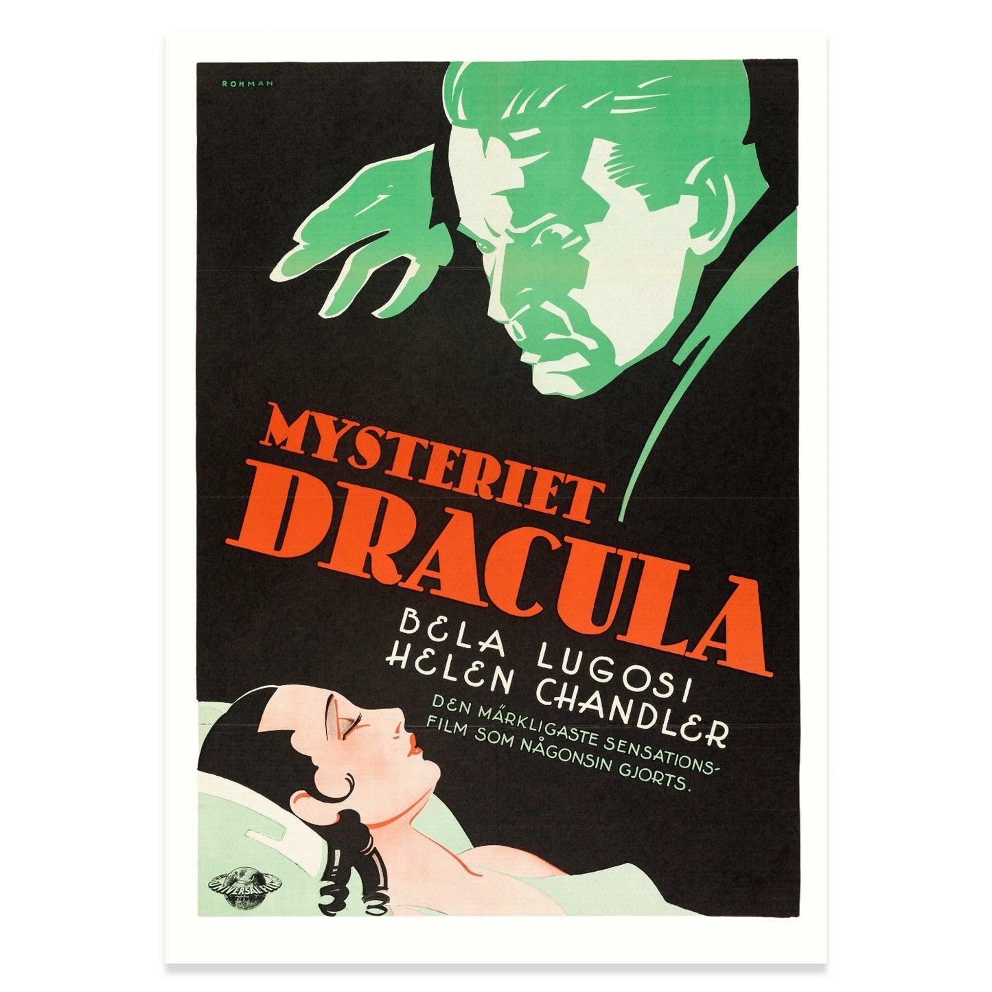 Retro Filmplakat Dracula im minimalistischen skandinavischen Grafikstil von 1931.