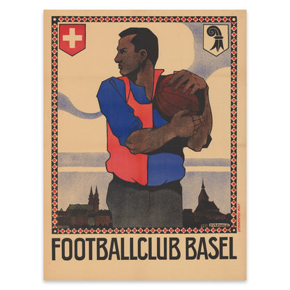 Kunstdruck eines historischen Fußballmotivs in Rot und Blau mit markanter Typografie.