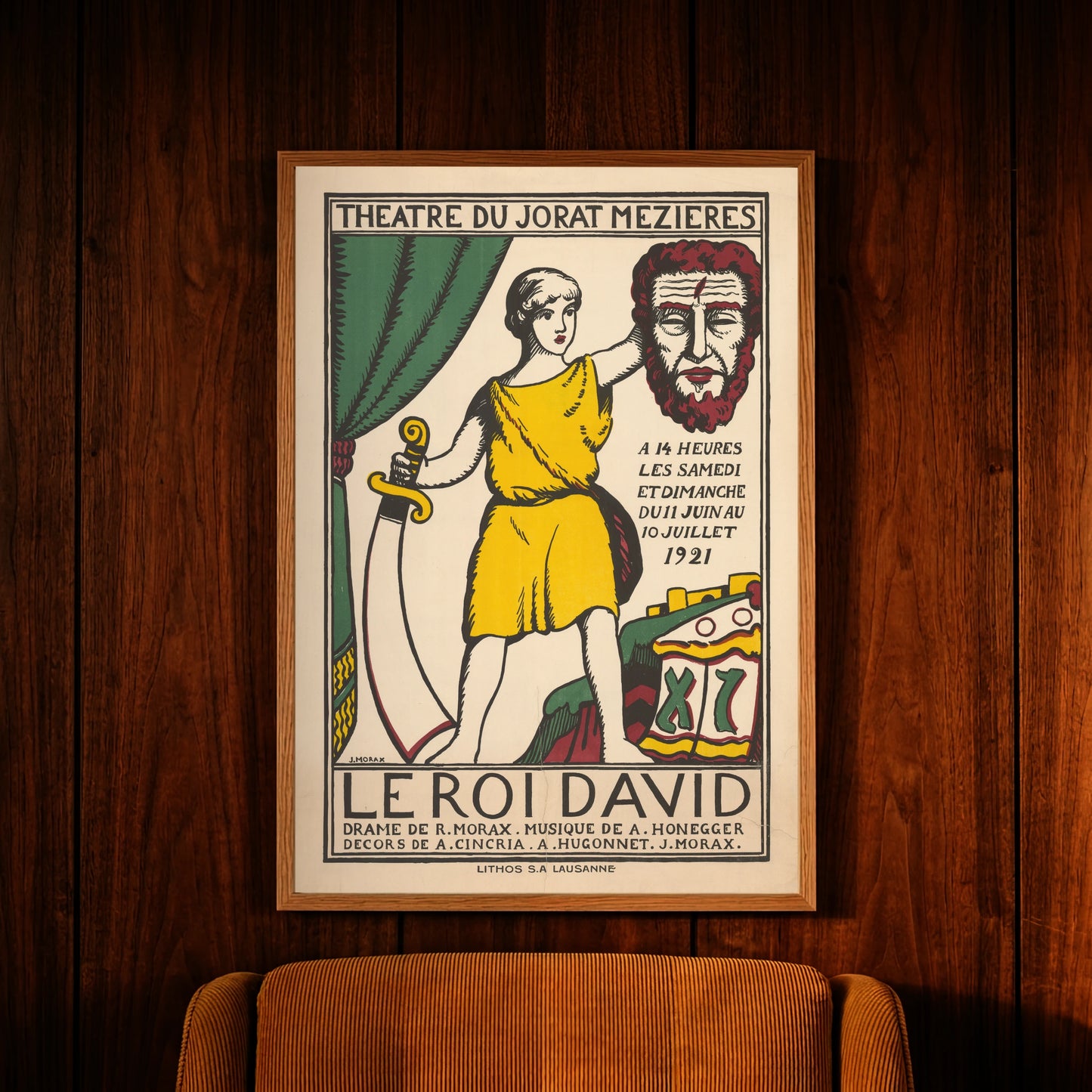 Detailansicht des historischen Theaterposters Le Roi David mit markanter Typografie.