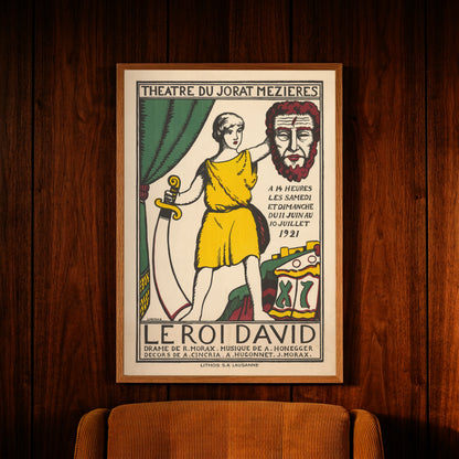 Detailansicht des historischen Theaterposters Le Roi David mit markanter Typografie.