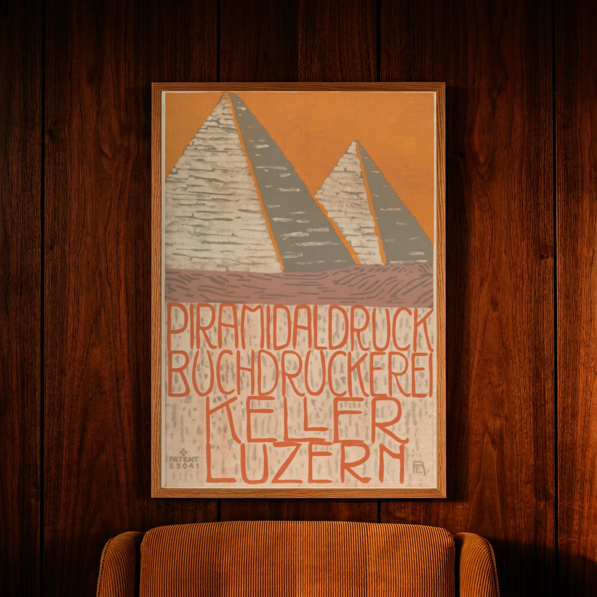 Nahaufnahme der handgezeichneten Typografie Piramidaldruck Buchdruckerei Keller Luzern von Eduard Renggli.