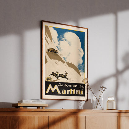 Illustrative Darstellung eines Oldtimers in den Schweizer Alpen von Emil Cardinaux.