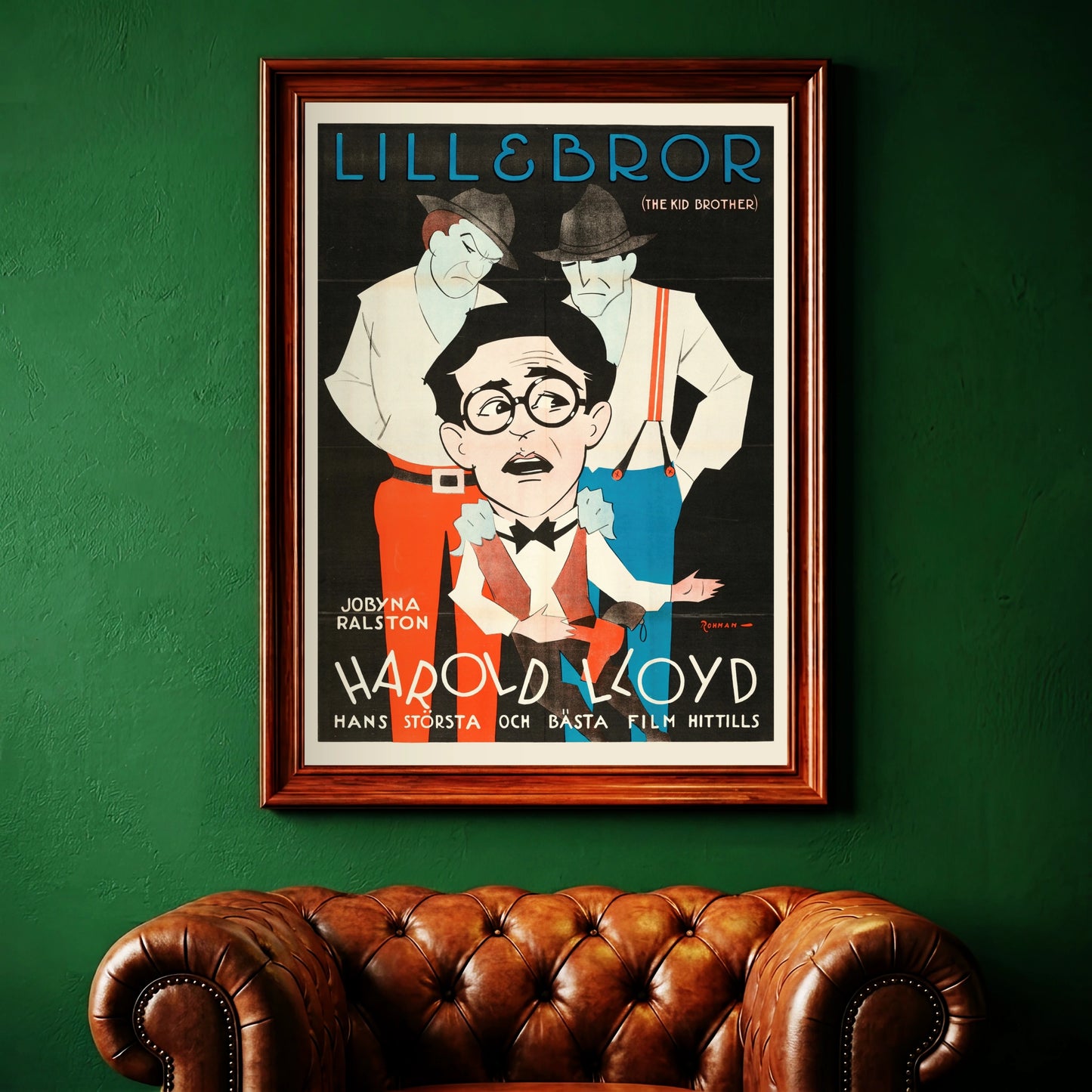Schwedischer Titel 'Lillebror' im Art-déco-Stil auf historischem Plakat.