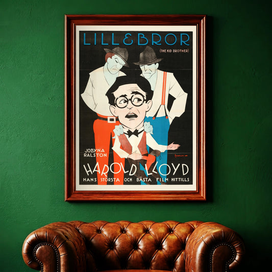 Schwedischer Titel 'Lillebror' im Art-déco-Stil auf historischem Plakat.