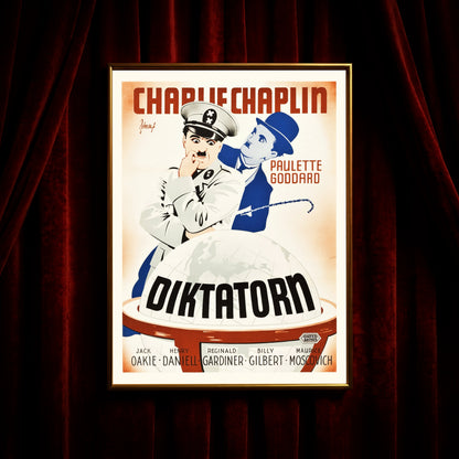 Close-up der Typografie und Grafik des Chaplin Filmplakats von 1945.