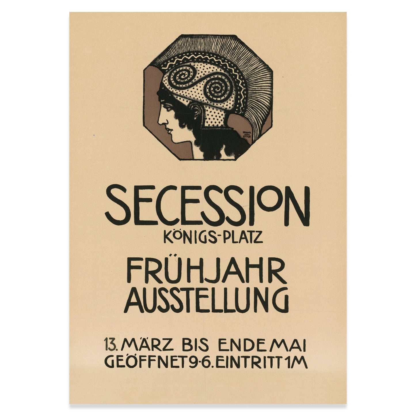 Symbolistisches Kunstplakat mit griechischer Mythologie und moderner Linienführung aus dem frühen 20. Jahrhundert.
