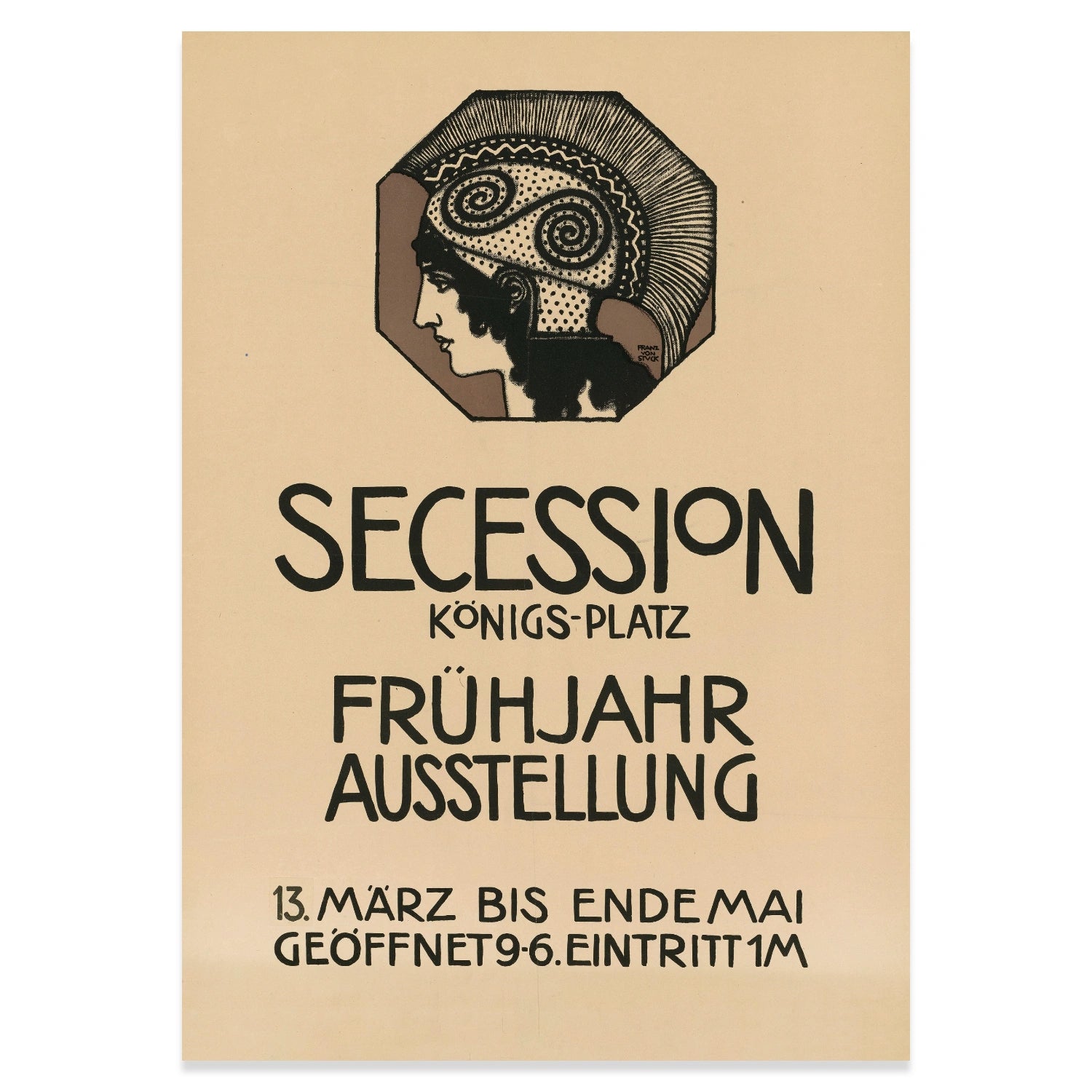 Symbolistisches Kunstplakat mit griechischer Mythologie und moderner Linienführung aus dem frühen 20. Jahrhundert.