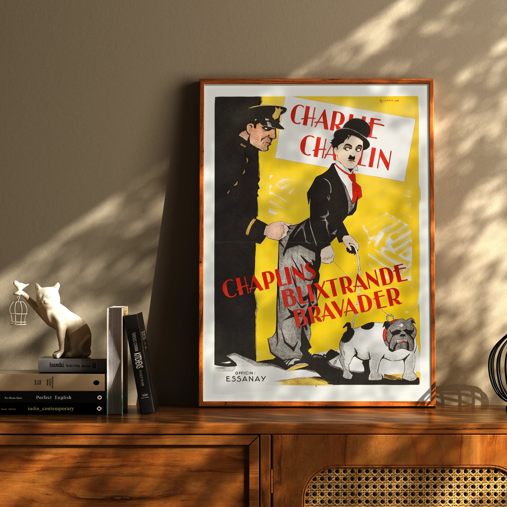 Werbegrafik für Chaplins Blixtrande Bravader aus den Jahren 1915-1916.