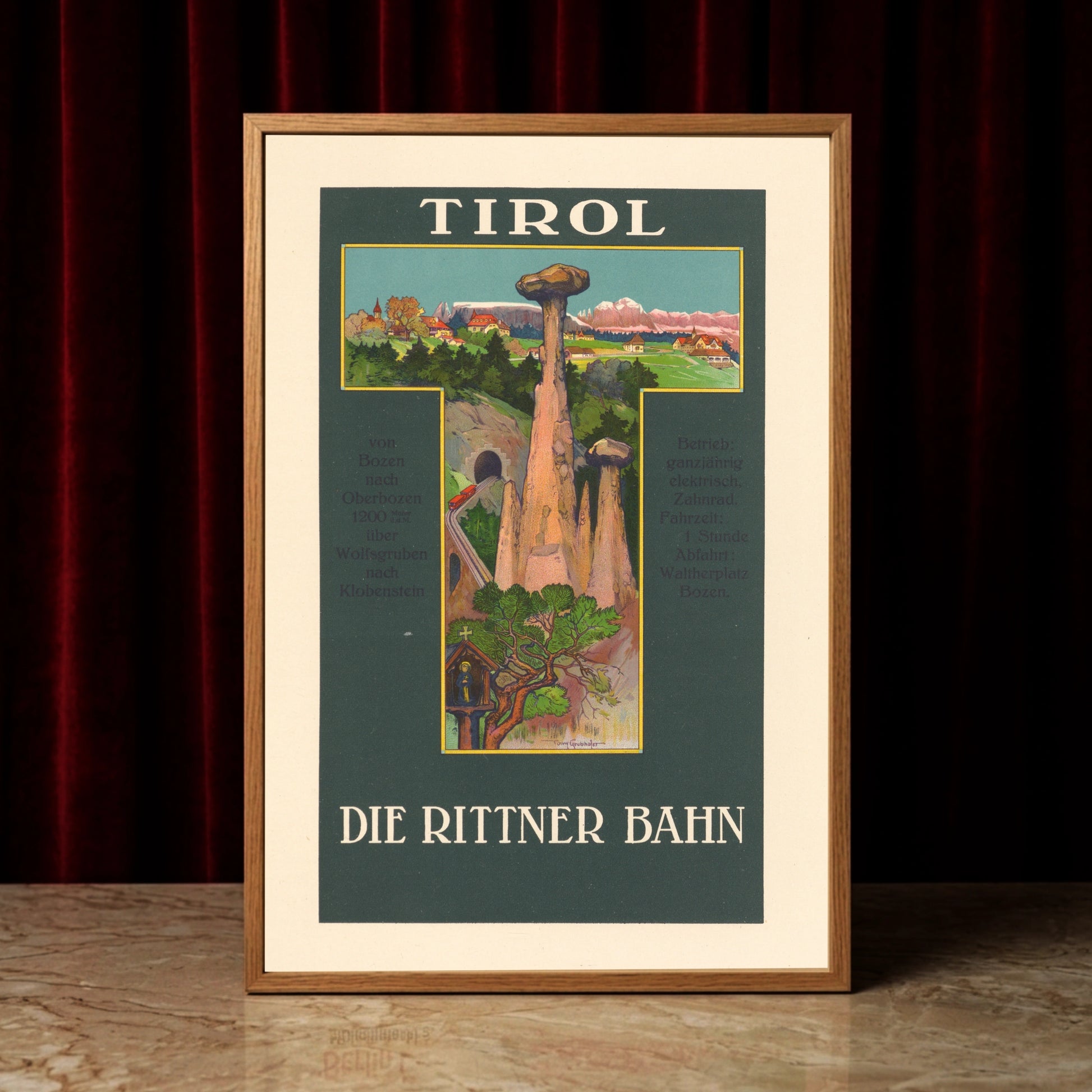 Historische Zahnradbahn in den Südtiroler Bergen Illustration von Tony Grubhofer.