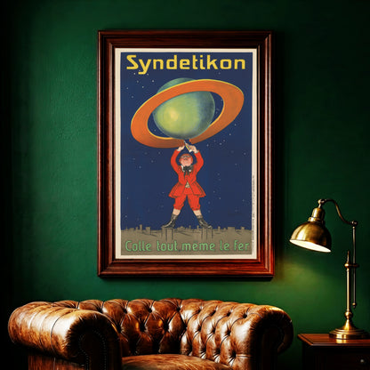 Ein Junge im roten Anzug klebt den Ring eines Planeten mit Syndetikon Kleber zusammen.