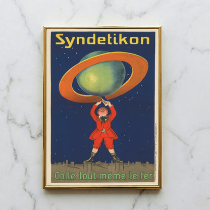 Illustration eines Kindes auf Häuserdächern unter einem Sternenhimmel mit dem Planeten Saturn.