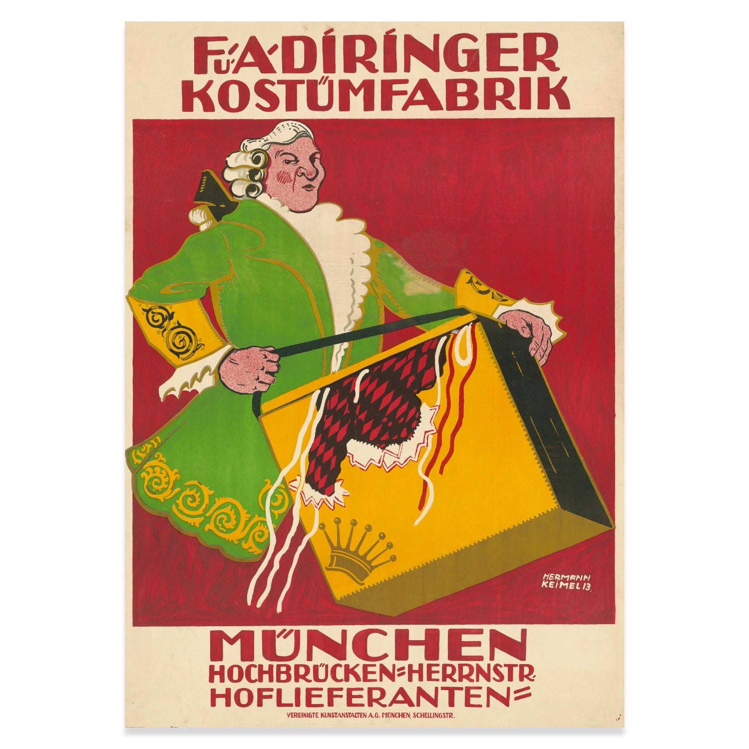 Klassisches Münchner Werbeplakat im Grafikstil der Belle Époque.