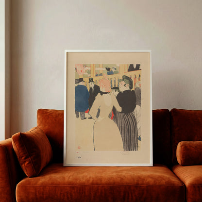 Detailgetreue Reproduktion eines Pariser Vintage-Posters von 1892 mit tanzenden Frauen und Männern in Zylindern.