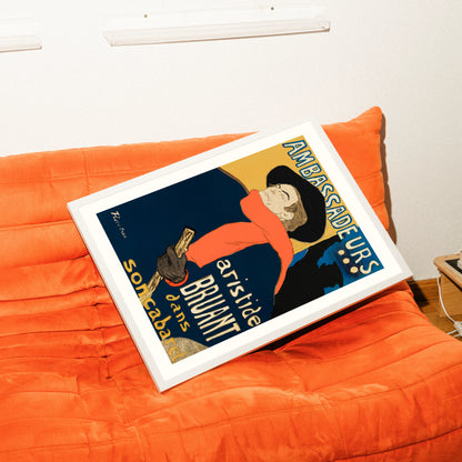 Berühmtes Plakat von Henri de Toulouse-Lautrec zeigt Aristide Bruant mit rotem Schal und schwarzem Hut aus dem Jahr 1892.