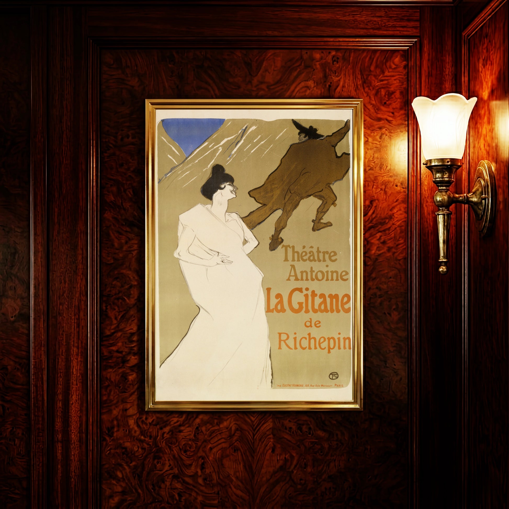 Vintage Theaterplakat von Henri de Toulouse-Lautrec für La Gitane von 1899.