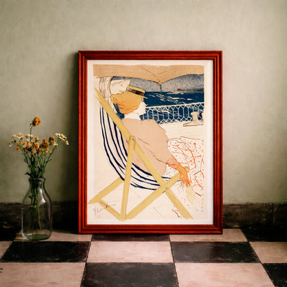 Jugendstil Plakat von 1896 zeigt eine elegante Dame mit Hut auf einer Schiffsreise