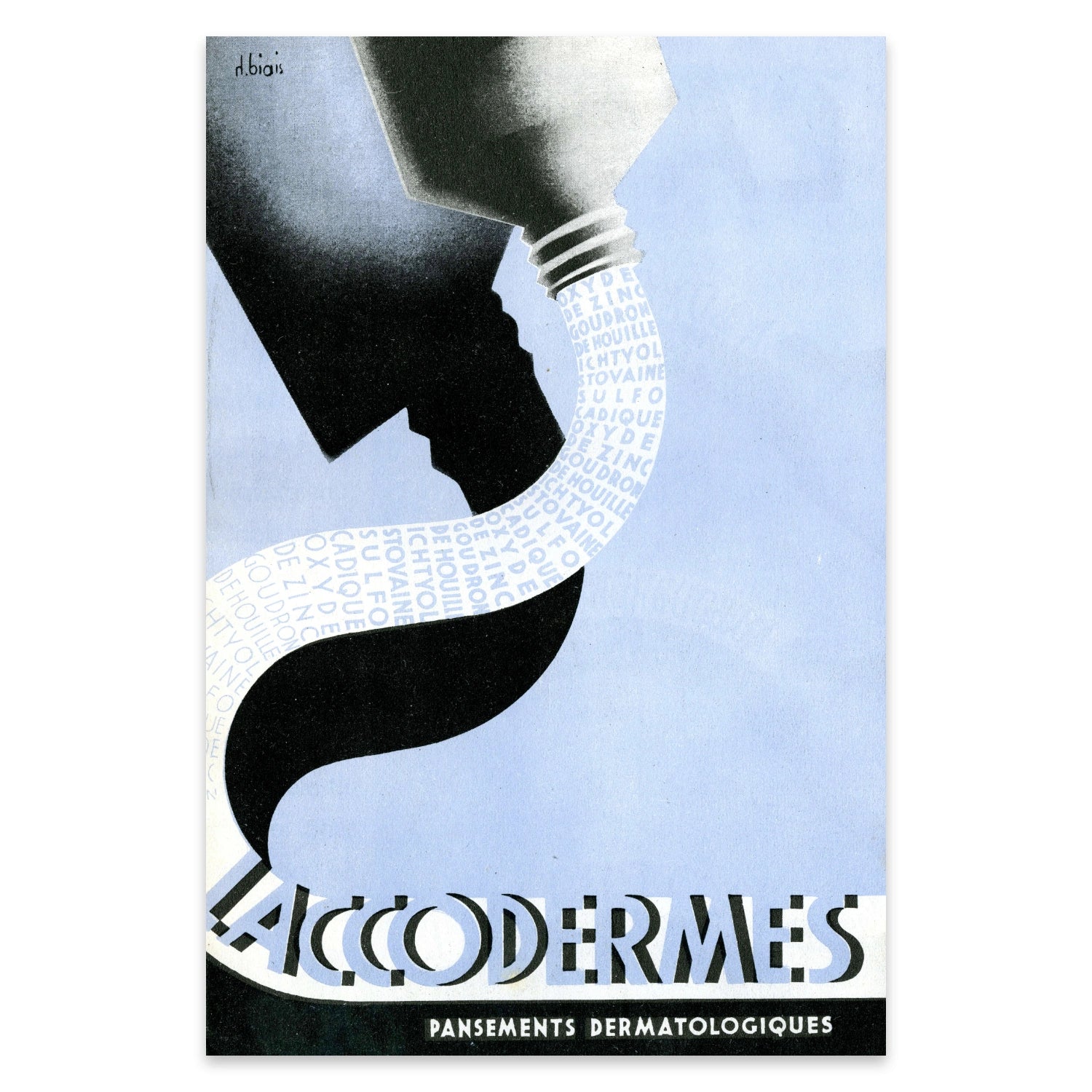 Minimalistisches historisches Werbeplakat Laccodermes Pansements Dermatologiques.