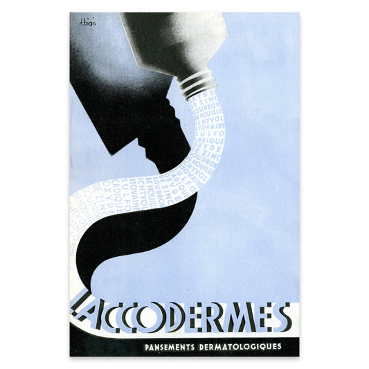 Minimalistisches historisches Werbeplakat Laccodermes Pansements Dermatologiques.