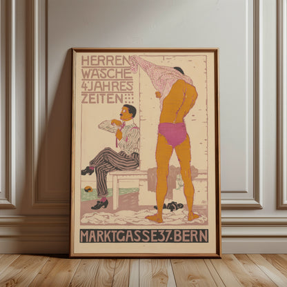 Vintage Schweizer Plakat Vier Jahreszeiten Herrenwäsche Bern 1914 von Burkhard Mangold.